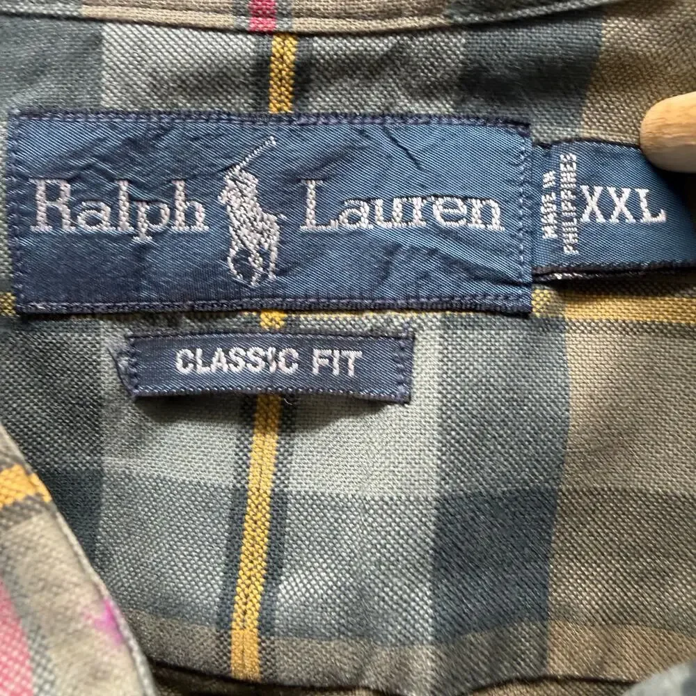 Polo Ralph Lauren Classic Fit Mens XXL Sage Green Plaid Button Shirt Cotton
